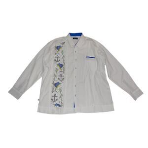 Kanan Mens Long Sleeve Button Up Shirt Size 48 Embroidered Nautical Fishing
